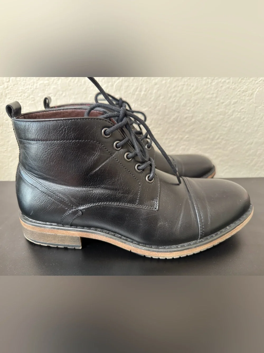 Perry Ellis Portafolio Boots Black Faux Leather Men's MANNING II Lace-Up SZ 9